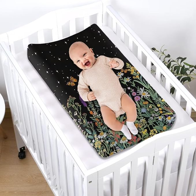 ZDCUSTOM Baby Changing Pad Cover Floral Dragonfly Stretchy Changing Table Sheets Breathable Changing Pad Cover Cradle Sheet for Baby Girls Boys