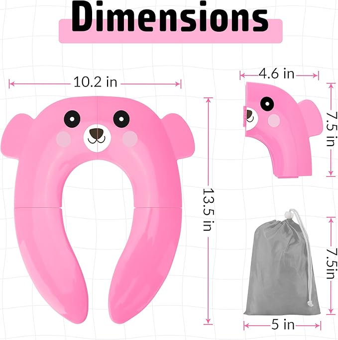 Maliton Travel Potty Training Seat for Toddler, Portable Foldable Potty Seat Cover Fits Round & Oval Toilets, Non-Slip Toilet Seat with Free Travel Bag(Pink Bear)