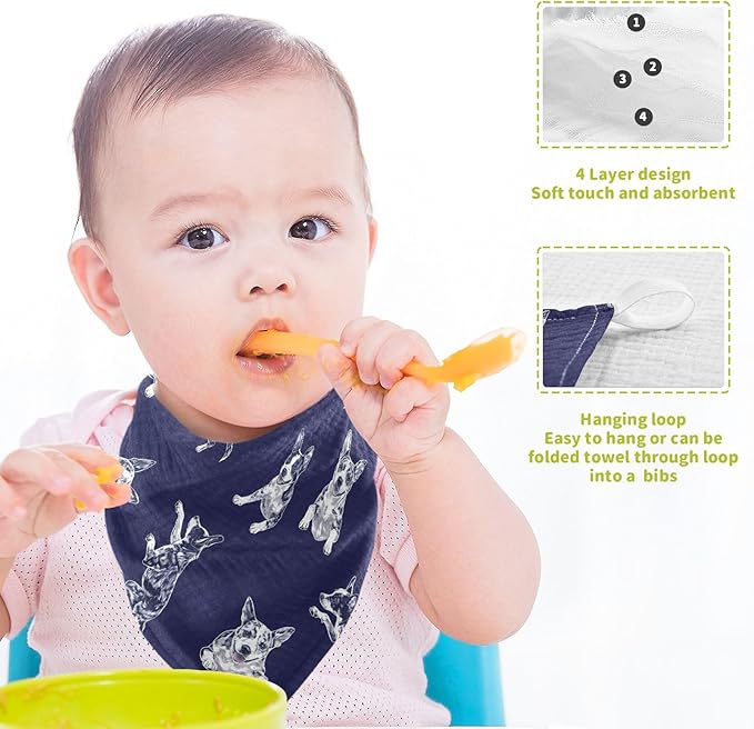 vvfelixl Baby Muslin Washcloths Blue Heeler Dog Baby Burp Cloths Cotton Babys Face Towel for Infants Soft 11.8 X 11.8 in, 3 Pack