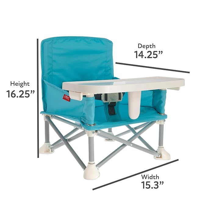 Nuby Pop-Up Booster Seat with Removable Tray - 6+ Months - Portable Booster Seat for Floor for Indoor/Outdoor Use - 3-Point Safety Adjustable Straps - Summer Travel Essentials - Aqua