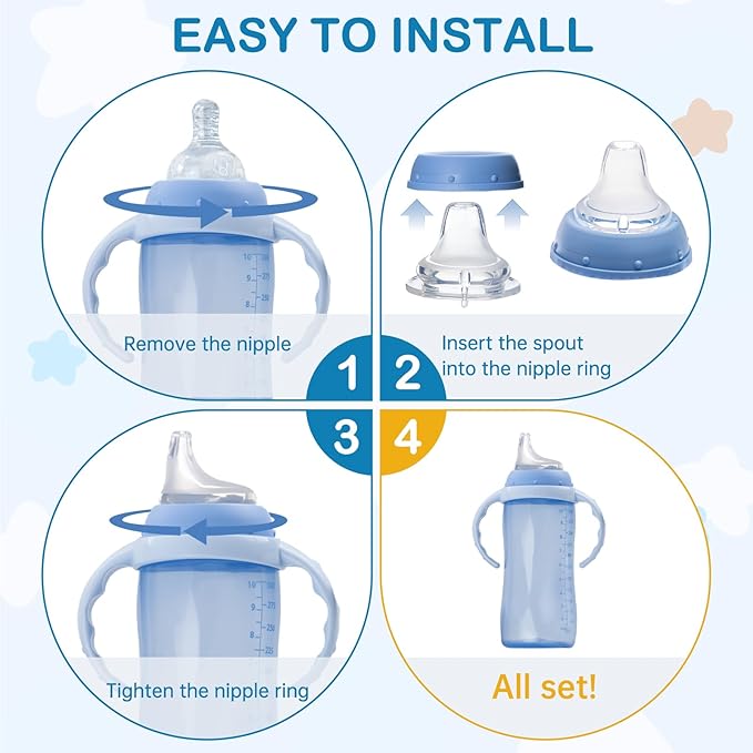 8Pack Replacement Silicone Spout Compatible with NUK, Soft Spout Replacement for NUK Active and Learner Cups, Easy Transition from Bottle to Cup, No Spill for Sippy Cup Nipples