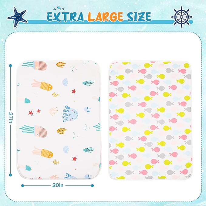 Baby Portable Diaper Changing Pad,Waterproof Changing Mat,Soft Comfortable,Foldable Travel Pad,Toddler Essentials Must Haves,Newborn Shower Gifts(Sea 20 * 27 inch-2pack)