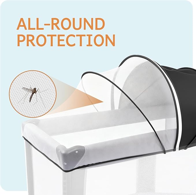 Mosquito Net for Pack N Play, Half Blackout Netting Cover with 2-Way Zipper for Playpen, Keep Cats Out, Foldable with Storage Bag