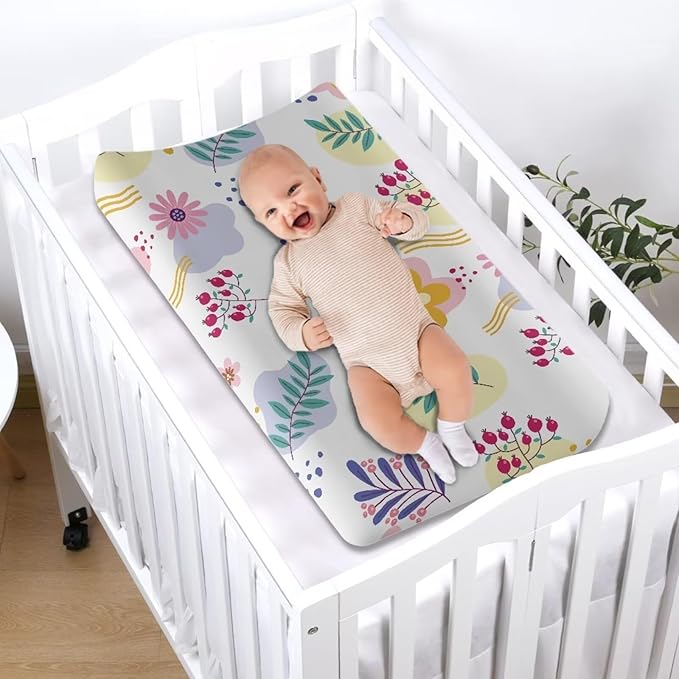 Flower Changing Table Cover for Boys Girls Soft Breathable Table Sheets Baby Changing Pad Cover Washable Diaper Changing Cover Easy Installation