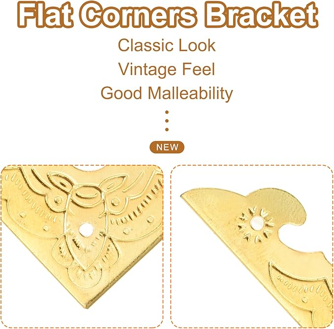uxcell 30pcs Vintage Corner Protector 1.6"x1.5"x0.2" Decorative Metal Edge Corner Protectors Brackets with Mounting Nails for Box Wooden Case Chest Table Desk Yellow