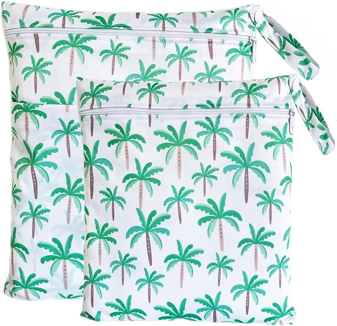 Wet Dry Bag for Cloth Diapers, 2PCS Waterproof Reusable Wet Bag with Zippered Pockets, Washable, Reusable for Travel, Beach, Pool, Stroller, Diapers, Dirty Gym Clothes, Swimsuits, 14x12In & 12x11In