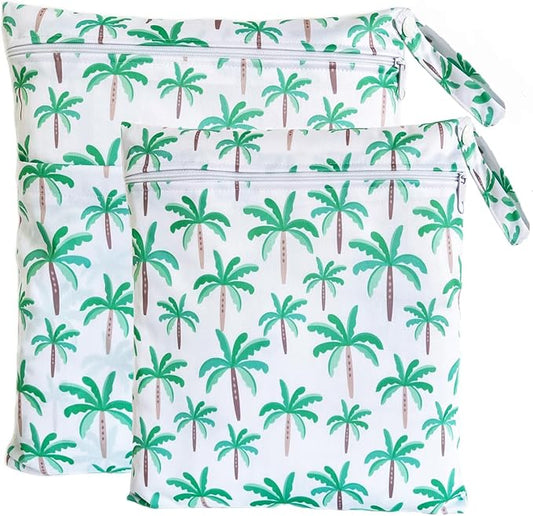 Wet Dry Bag for Cloth Diapers, 2PCS Waterproof Reusable Wet Bag with Zippered Pockets, Washable, Reusable for Travel, Beach, Pool, Stroller, Diapers, Dirty Gym Clothes, Swimsuits, 14x12In & 12x11In