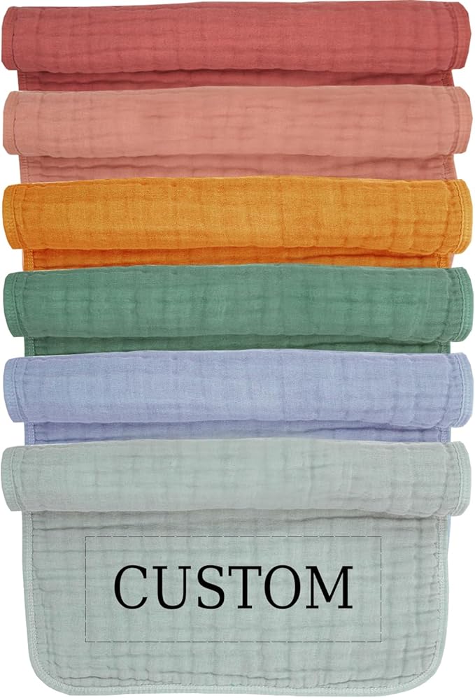 Personalized Muslin Burp Cloth with Embroidered Name For Baby Boy & Girl 6-Layer 100% Cotton Burping Cloths for Babies, Soft & Plush Newborn Spit Up Rags, Infant Towels for Milk Spit Up (Multi Girl)