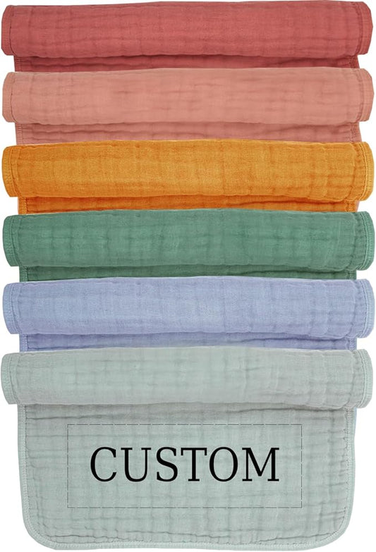 Personalized Muslin Burp Cloth with Embroidered Name For Baby Boy & Girl 6-Layer 100% Cotton Burping Cloths for Babies, Soft & Plush Newborn Spit Up Rags, Infant Towels for Milk Spit Up (Multi Girl)