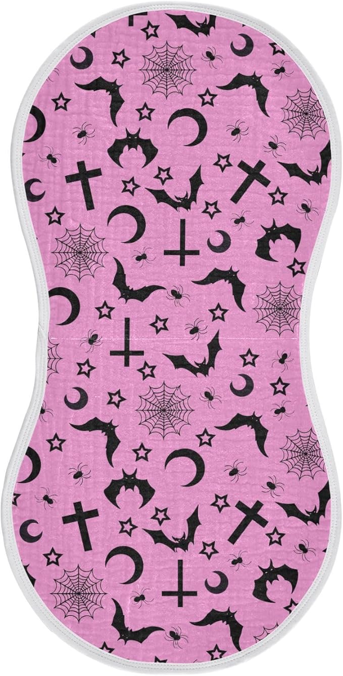 Muslin Burp Cloths for Baby Boys and Girls - 1-Pack Ultra Absorbent Bats Crosses Stars Gothic Muslin Washcloths, Newborn Towel, Milk Spit Up Rags, Burp Cloth Bib for Unisex, 22 x 11 Inch