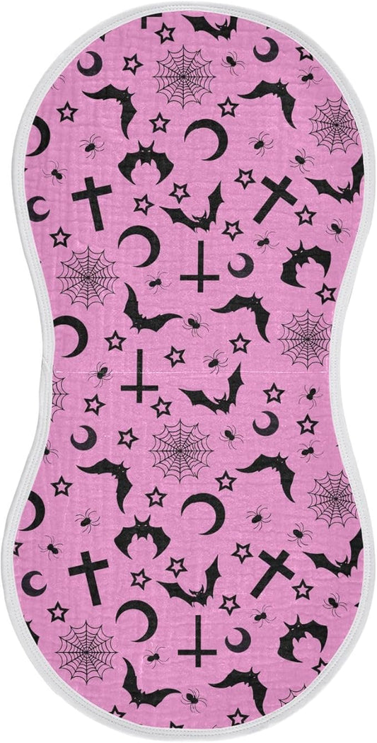 Muslin Burp Cloths for Baby Boys and Girls - 1-Pack Ultra Absorbent Bats Crosses Stars Gothic Muslin Washcloths, Newborn Towel, Milk Spit Up Rags, Burp Cloth Bib for Unisex, 22 x 11 Inch