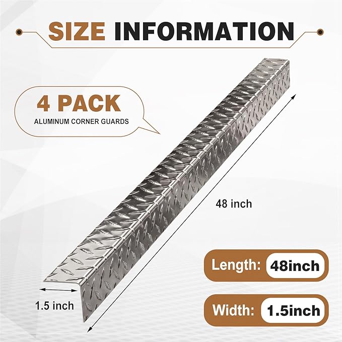 Gisafai 4 Pcs Aluminum Stair Nosing 1.5"x 1.5"x 48" Diamond Plate Non Slip Window Sill Nosing Plate Metal Staircase Ledge Guard Stair Edge Protector for Wall Edge Corner Guard Angle Silver