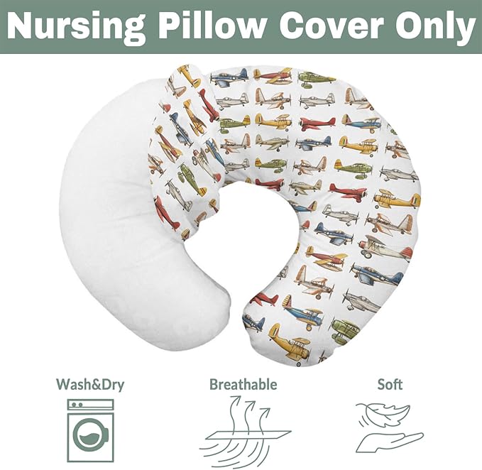 Airplanes Vintage Models Aircraft Nursing Pillow Covers for Boy Girl Antiqued Planes Nursing Pillow Slipcovers for Breastfeeding Pillows Retro Planes Soft Stretchy Removable Covers for Newborn Infant