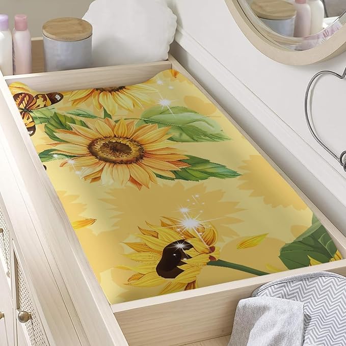 Changing Pad Cover, Sunflower Yellow Changing Table Cover Breathable Changing Table Sheet Diaper Changing Pad Cover