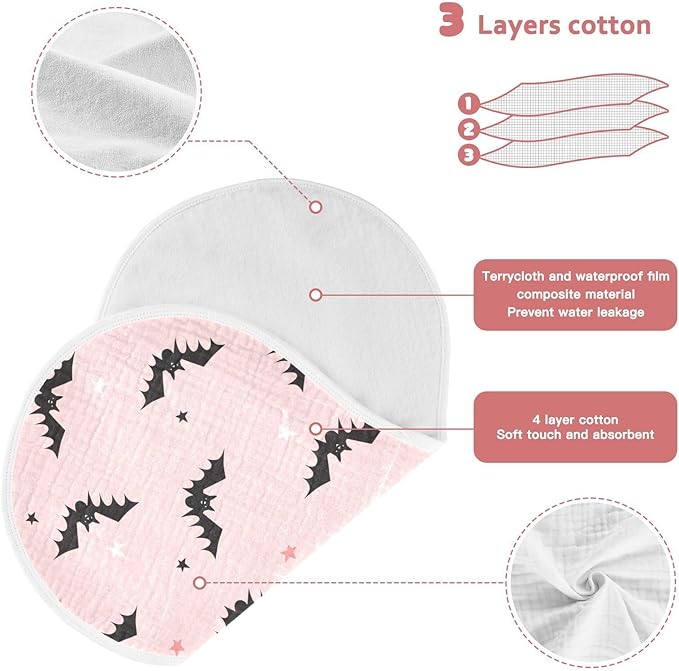 Muslin Burp Cloths for Baby Boys and Girls - 4-Pack Ultra Absorbent Halloween Bats Muslin Washcloths, Newborn Towel, Milk Spit Up Rags, Burp Cloth Bib for Unisex, 22 x 11 Inch