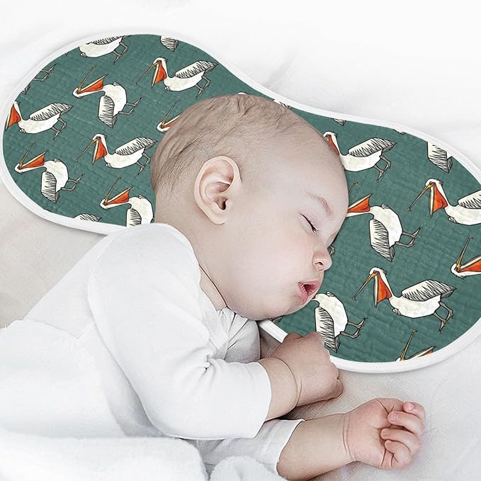 Muslin Burp Cloths for Baby Boys and Girls - 4-Pack Ultra Absorbent Funny Pelican Muslin Washcloths, Newborn Towel, Milk Spit Up Rags, Burp Cloth Bib for Unisex, 22 x 11 Inch