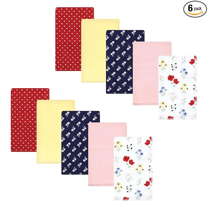 Hudson Baby Unisex Baby Cotton Flannel Burp Cloths, Wildflower, One Size