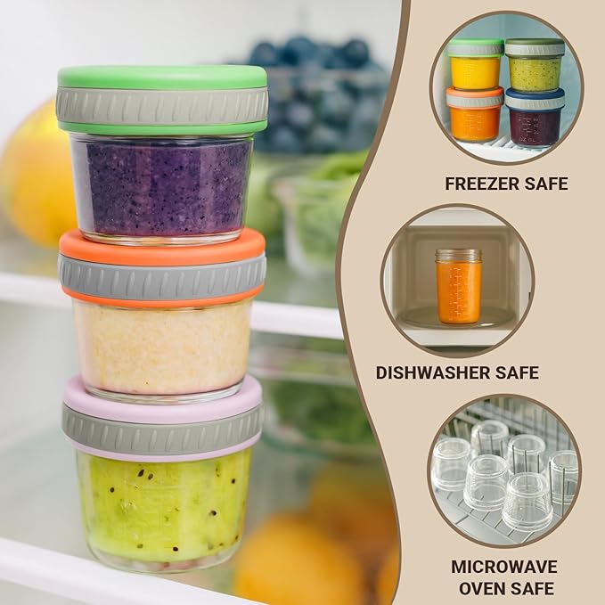 Sursip Glass Baby Food Storage Containers, 4 oz & 8 oz Small Mason Jars with Lids, Airtight for Baby Puree Containers, Juice, Milk, Yogurt, Overnight Oats, Mini Toddler Snack Cups -12 Pack