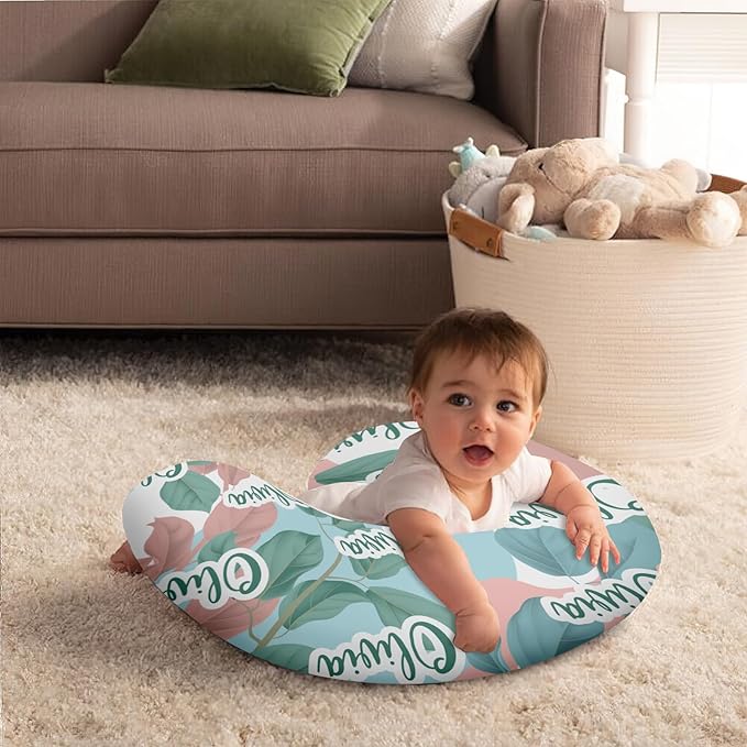 Customizable Flowers Baby Nursing Pillow Cover - Add Your Baby's Name, Ultra-Soft Stretch Fabric, Fits Standard Nursing Pillows, Ideal for Baby Showers Style 25