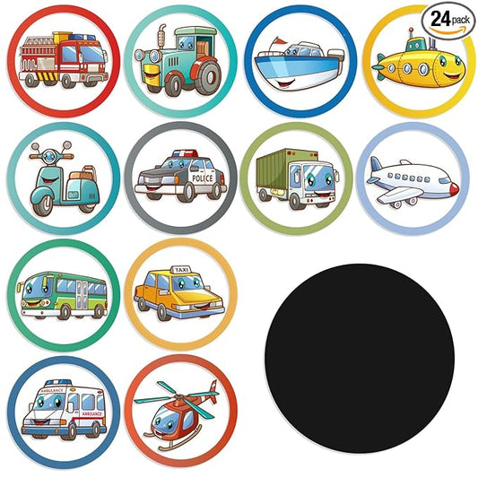 Geyee 24 Pcs Potty Training Stickers Potty You Pee on Toilet Reveal Stickers Chart Reusable Pee Decals Color Changing Seat Toilet Targets for Boys Girls Kids Training Use(Vehicle)