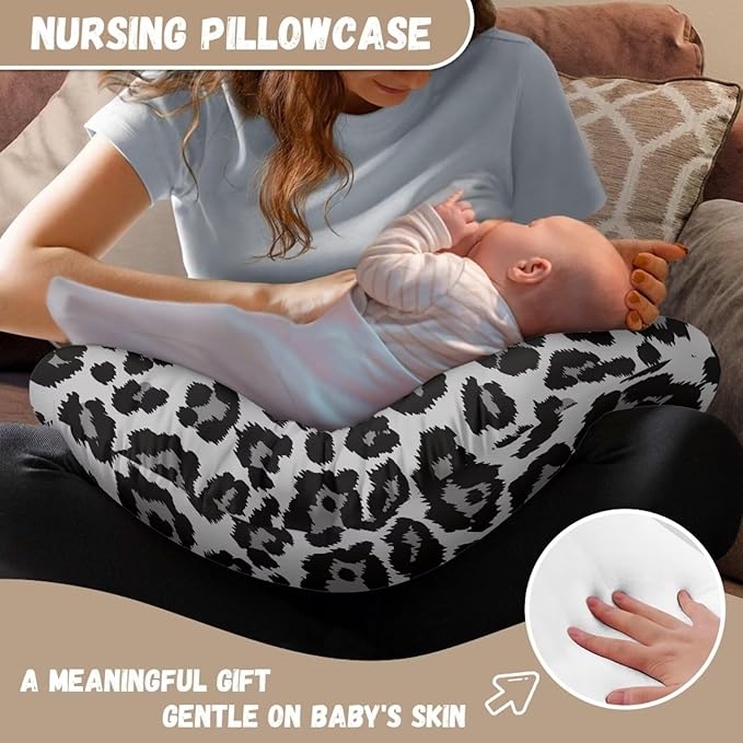 Leopard Nursing Pillow Cover for Infant Removable Neutral Breastfeeding Pillow Cover with Hidden Zipper Soft Stretchy Breastfeeding Pillow Slipcover