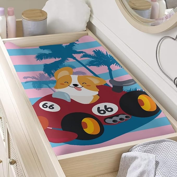 Carton Dog Driver Change Pad Covers Stain Resistant Baby Diaper Change Table Covers Universal for Most Change Pad Machine Washable
