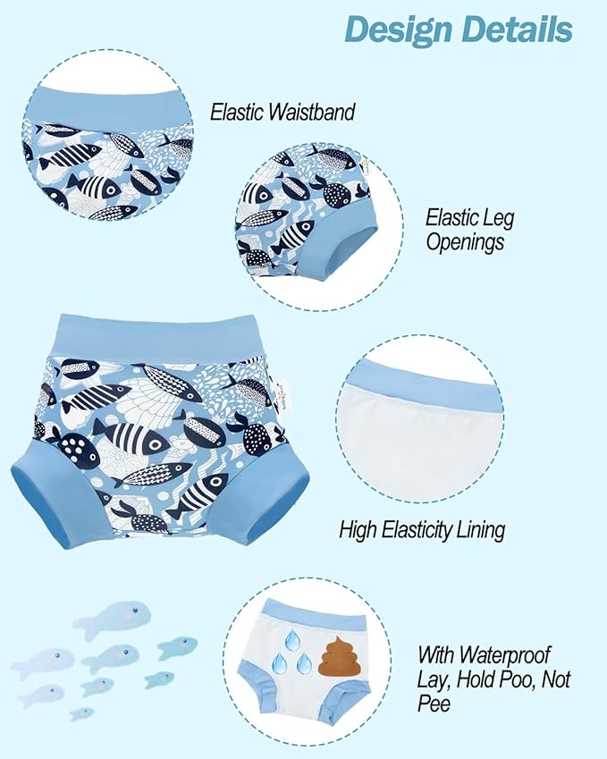 babygoal Reusable Swim Diaper - Waterproof Cloth Swimmers Pants for 12 Months to 18 Months Babies Infants Beach & Pool(Octopus, Turtle, Fish)
