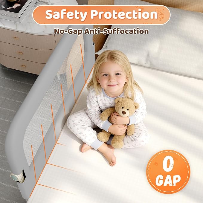 omzer Bed Guard Rail for Toddlers - 47inch Foldable & Adjustable Height Baby Bed Safety Side Rails - Large Toddler Crib Railing Guard for Twin, Bunk, Full Size, Queen & King, Full Size Bed Grey