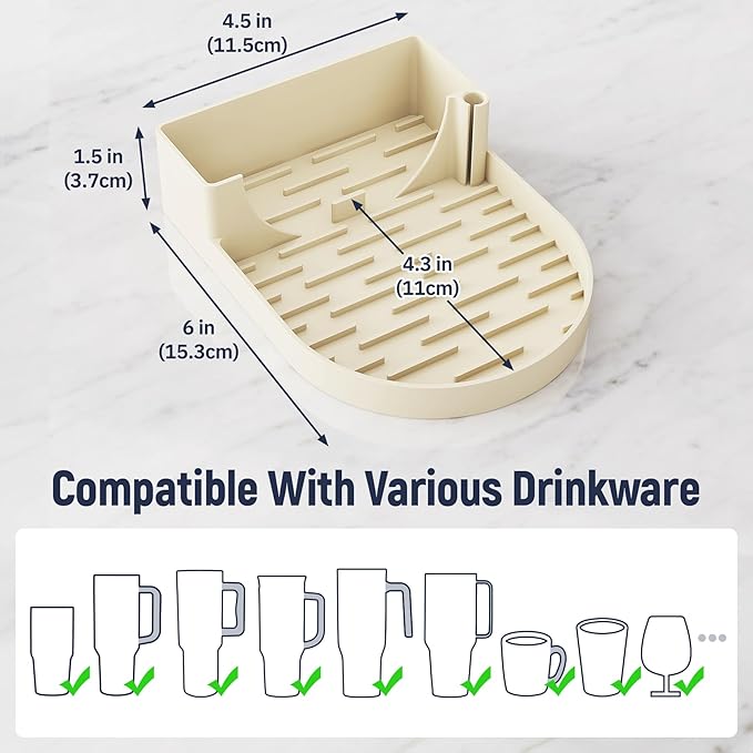 NiHome Silicone Water Bottle Drying Rack Compatible with Stanley Tumblers 20-40oz, Mugs, Wine Glasses, Compact Portable Cup Dryer Stand with Anti-Slip Base for Countertops, RVs & Travel (Cream)
