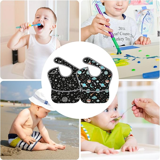 Bibs Cute Baby Stuff 2Packs for 6-24 Months Waterproof Washable Fabric