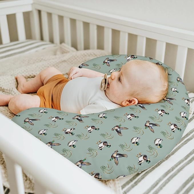 Green Mallard Ducks Baby Nursing Pillow Covers for Boy Girl Duck Hunting Season Nursery Feeding Pillowcase for Breastfeeding Pillows Lake Wild Ducks Hunter Soft Stretchy Slipcovers for Newborn Infant