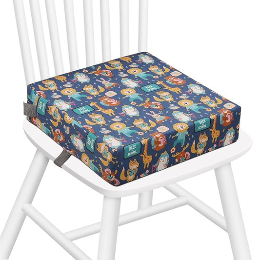 Zicac Portable Toddler Booster Seat for Dining Table, Safer Non-Slip Kids Booster Seat with Double Adjustable Straps, Washable Detachable Strong Support Increasing Cushion for Child (Purple/Yellow)
