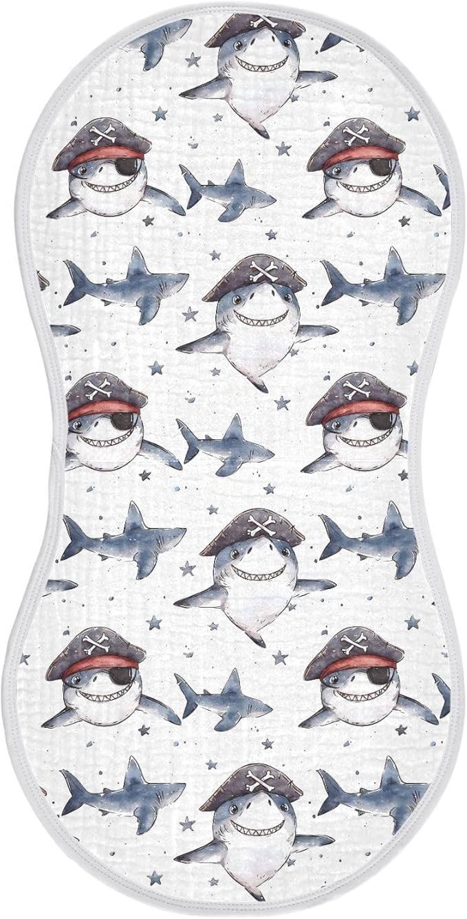 vvfelixl Cartoon Shark Pirate Burp Cloths for Baby Boy Girls Baby Washcloths Burp Rags 1 Pack