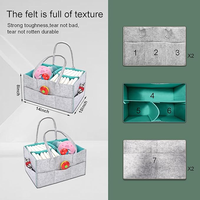 Baby Diaper Caddy - Practical, Modern Style - Baby Basket - Light Gray & Green