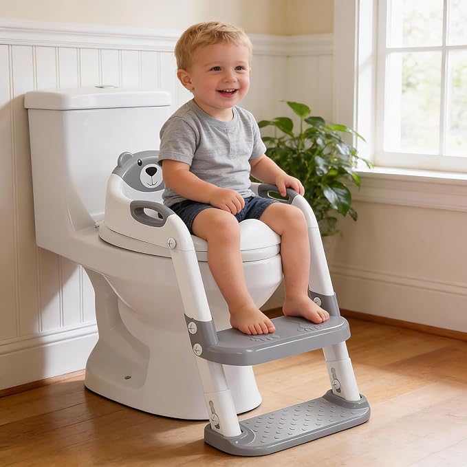 Potty Training Seat with Step Stool Ladder, Toddler Toilet Seat for Boys Girls, Adjustable 6 Heights Fits Round & Elongated Toilets, Anti-Slip Pads & Leak-Proof Guard