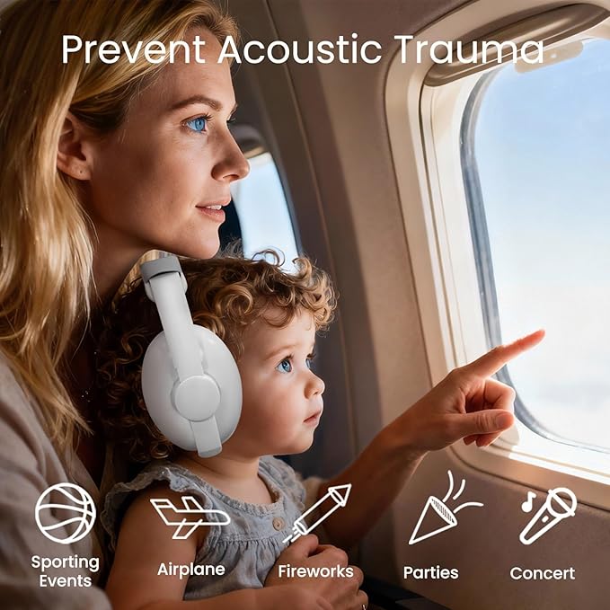 Baby Headphones for Noise Protection - Infant Ear Muffs Noise Protection - Toddler Noise Cancelling Headphones - Baby Ear Protection for 0 to 36 Months, Adjustable - White