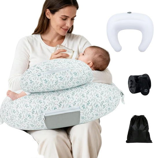 KAKIBLIN Nursing Pillow, Inflatable Breastfeeding Pillows, Hands-Free Feeding Pillow for Back Pain Relief with Waist Strap, Travel Nursing Pillow, Breastfeeding Bottle Support for Baby Girl Boy