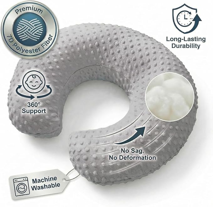 Nursing Pillow, Breastfeeding Pillows with Removable Cover for Mom with Breathable Filling, Ergonomic Baby Feeding Essentials for Bottle and Breastfeeding (Grey)