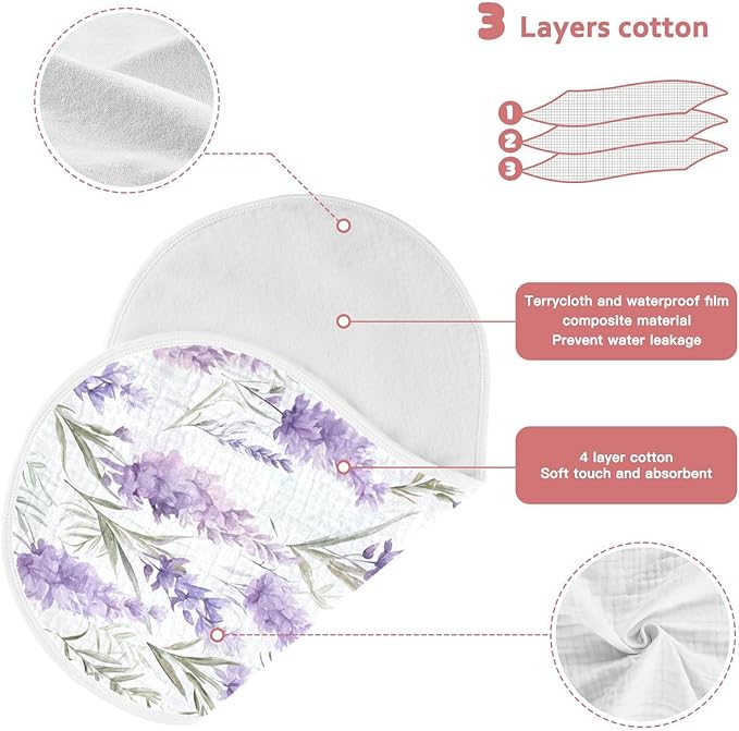 2Pcs Purple Lavender Flower Burp Cloth,Unisex Large Absorbent Soft Cotton Muslin Burping Cloths for Newborn Boys Girls,11x22in,A110334
