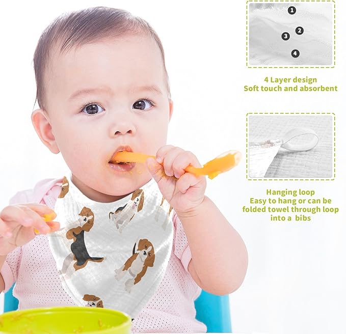 vvfelixl Baby Muslin Washcloths Beagle Puppy Baby Burp Cloths Cotton Baby Face Towel for Newborn Infants Boys Girls Soft and Absorbent 11.8 X 11.8 in, 3 Pack