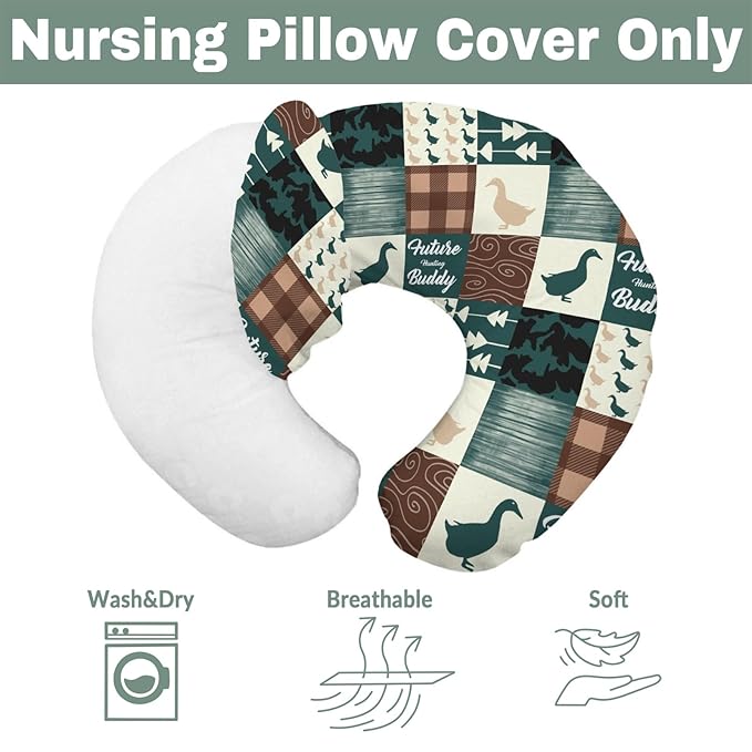 Camouflage Duck Hunting Baby Nursing Pillow Covers for Boy Girl Green Mallard Ducks Plaids Nursing Pillowcase for Breastfeeding Pillows Wild Ducks Soft Stretchy Slipcovers for Newborn Infant