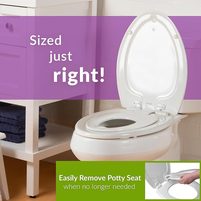 Mayfair NextStep Toilet Seat with Built-In Potty Training Seat, Slow-Close, Removable that will Never Loosen, ELONGATED, White (Pack of 2)
