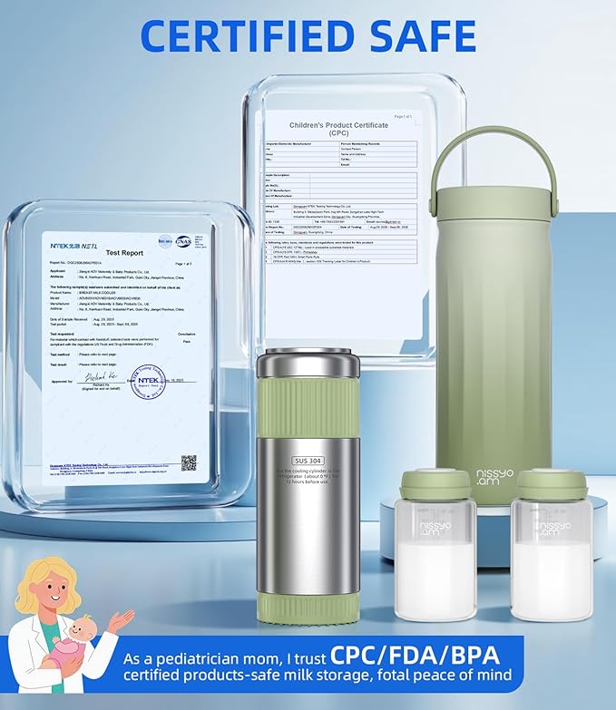 22oz Stainless Steel Breastmilk Cooler - 24Hrs Portable Breast Milk Chiller for Travel, Includes 2 BPA-Free Baby Bottles &10 Storage Bags, Leakproof Thermal Container for Working Moms, Green