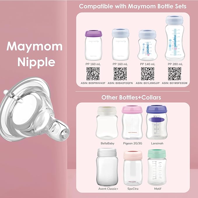 Maymom 2nd Gen. Silicone Nipple Slow Flow, 4pc; Compatible with Spectra/Motif Luna/Maymom Widemouth Bottles