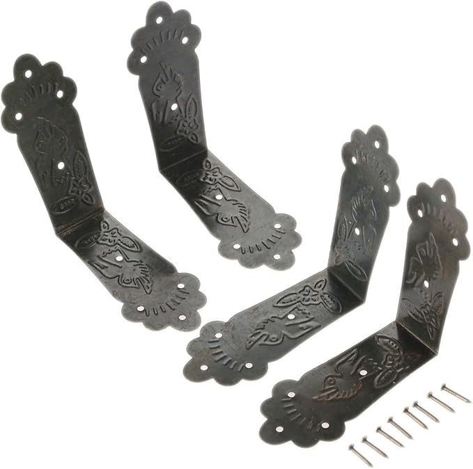 Dophee 4Pcs Vintage Metal Decorative Corner Bracket Corner Protector Guards Edge Cover for Chest Case Box