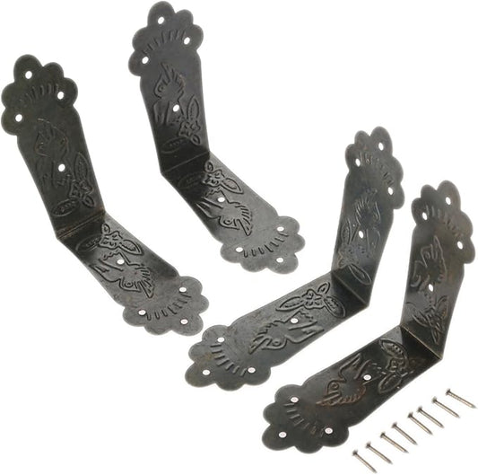 Dophee 4Pcs Vintage Metal Decorative Corner Bracket Corner Protector Guards Edge Cover for Chest Case Box