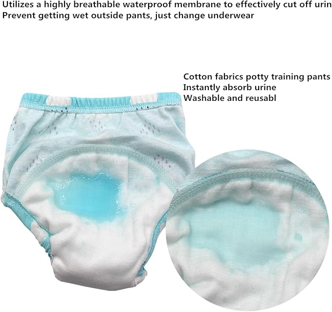 4 Pack Baby Toddler Potty Training Pants Layered Cotton Training Underwear for Toddlers Girls Boys