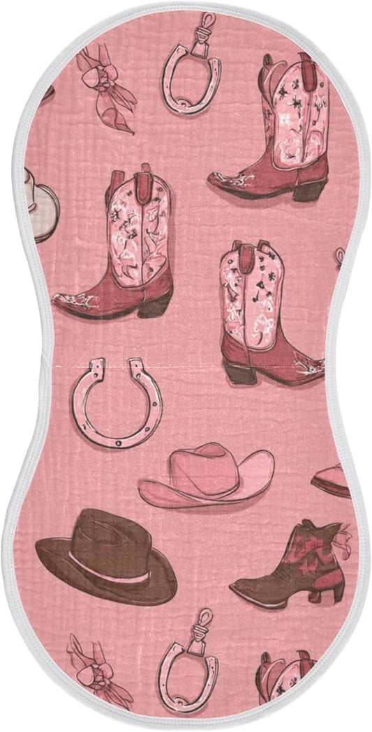 Western Cowgirls Pinks Burp Cloths Baby Boys Girls Absorbent Soft Cotton Burping Cloths Rags, 1 Pack