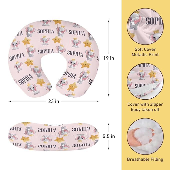 Dyoart Custom Baby Nursing Pillow Cover for Nursing, Pink Elephant Removable Nursing Covers for Breastfeeding Pillows, Ultra Soft Comfortable Slipcover for Newborn Baby Boys and Girls