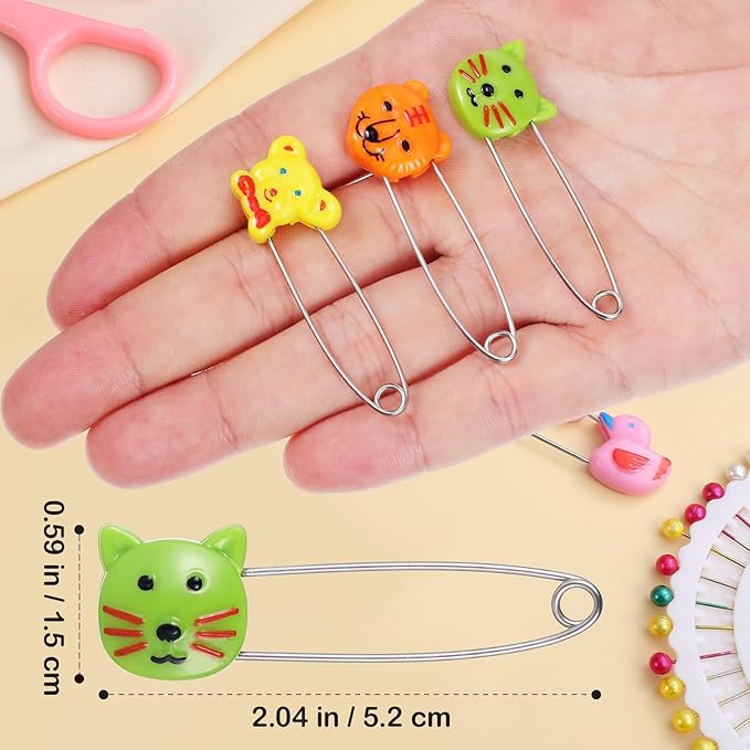 10pcs Animal Safety Pins Stainless Steel Diaper Pins with Plastic Head Newborn Locking Safety Pin with Lock Buckle for Shower Party Favor (Random Color)